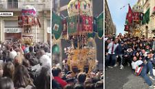 Sant'Agata,  la "prova di resistenza" fra le candelore in via Etnea VIDEO 