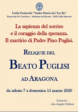Le reliquie del Beato Puglisi ad Aragona