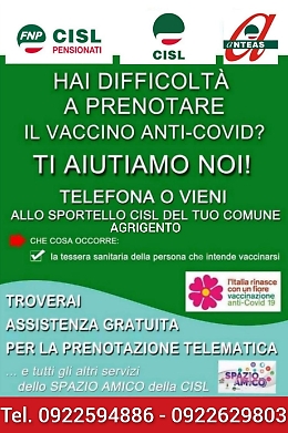 Vaccino anticovid: Cisl e Anteas soccorrono gli anziani
