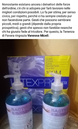 Coronavirus, gel e guanti donati ai Carabinieri di Favara