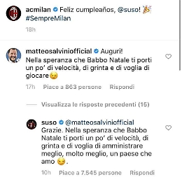 Salvini a Suso: «Gioca meglio». La replica: «E tu amministra meglio»