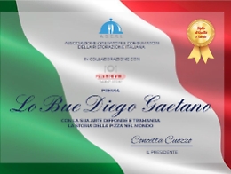 Il pizzaiolo Diego Gaetano Lo Bue premiato dall'Associazione  Operatori e consumatori della ristorazione italiana