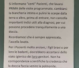 "Prima della visita lavatevi", primario si difende: &laquo;Era nell' interesse dei pazienti&raquo;