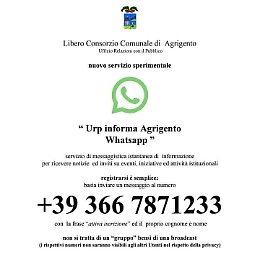 Parte il nuovo servizio “Urp informa Agrigento Whatsapp”