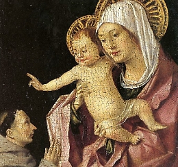 Madonna col bambino e francescano in adorazione in esposizione al Castello Ursino di Catania