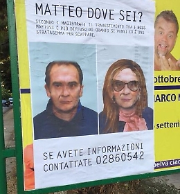 Messina Denaro vestito da donna su poster affissi a Palermo
