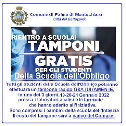 Palma di Montechiaro, tampone gratuito per gli studenti della scuola dell'obbligo e infanzia