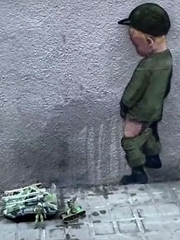 L'opera di Tv Boy contro l'attacco russo in Ucraina