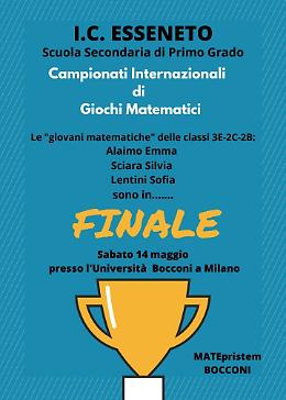 Tre studentesse dell'Ic Esseneto alle finali dei Giochi matematici di Milano
