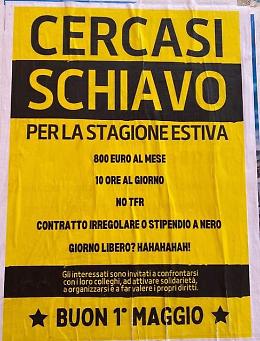 1 maggio: manifesti provocatori a Lipari, "Cercasi schiavo"