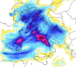 Maltempo forte sull'Italia da lunedì sera per 24h