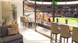 La vista dalla suite dello stadio Al Bayt in Qatar