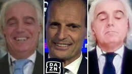 Allegri punzecchia Grassani su Dazn: Complimenti per la cravatta azzurra» e lui la cambia per la diretta Rai