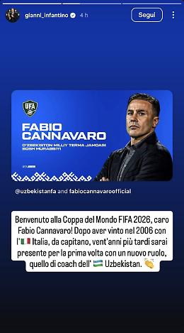 Il presidente della Fifa Infantino celebra sui social l'esordio in serie A del figlio di Buffon e il ritorno di Cannavaro ai mondiali