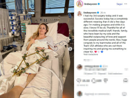 Lindsey Vonn, la frattura e i chiodi alla tibia, lei posta una foto:  &laquo;Sto facendo progressi e anche se sono lenti so che star&ograve; bene&raquo;