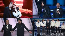  Al top Paradiso, Meta, Fedez e Masini, Lda &Aka Seven, Nayt.  Lillo bravo presentatore, gag su Petrecca: "Siamo all'Olimpico?"