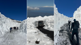 Etna, lo spettacolo unico dei muri di ghiaccio alti fino a 5 metri. &laquo;Un'annata eccezionale, avremo neve fino a giugno inoltrato&raquo;