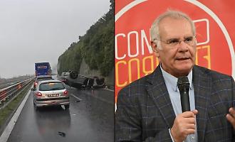Paura in autostrada per il candidato a sindaco di Milazzo, Peppe Falliti: si ribalta con l'auto e resta ferito