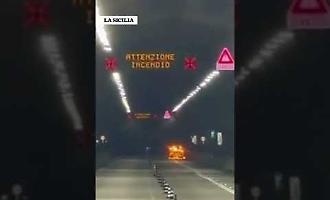 Auto in fiamme nella galleria Cozzo Battaglia, chiusa l'autostrada  Siracusa-Catania: il video
