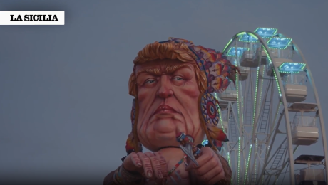 Carnevale storico di Sciacca: Atlante schiacciato, Trump al centro dell'inferno con Putin e Netanyahu