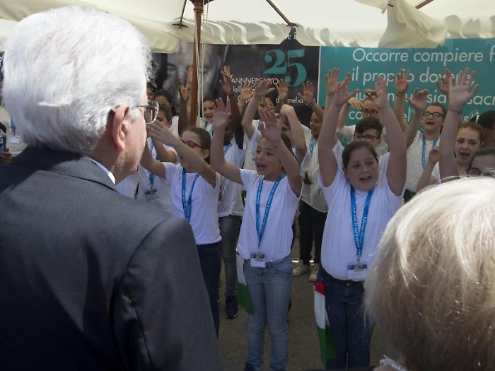 Il presidente della Repubblica Sergio Mattarella all'Ucciardone per la cerimonia commemorativa in occasione del 25/o anniversario delle stragi di Cap