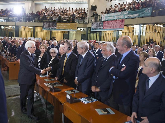 Il presidente della Repubblica Sergio Mattarella all'Ucciardone per la cerimonia commemorativa in occasione del 25/o anniversario delle stragi di Cap