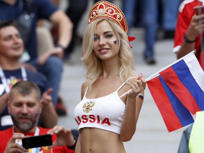 A fan of Russia prior to the round of 16 match between Spain and Russia at the 2018 soccer World Cup at the Luzhniki Stadium in Moscow, Russia, Sunda