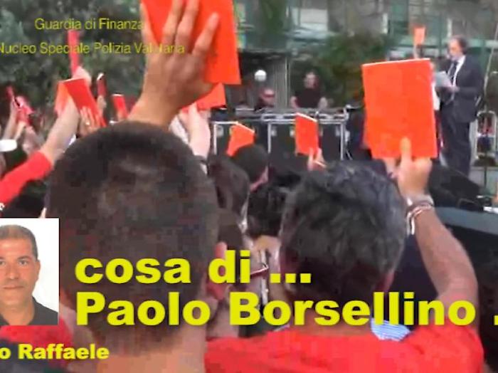 Un fermo immagine tratto da un video della guardia di finanza mostra un intercettazione ambientale durante l'operazione della Finanza che ha portato 