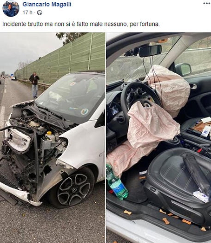 Brutto incidente per Giancarlo Magalli: auto distrutta