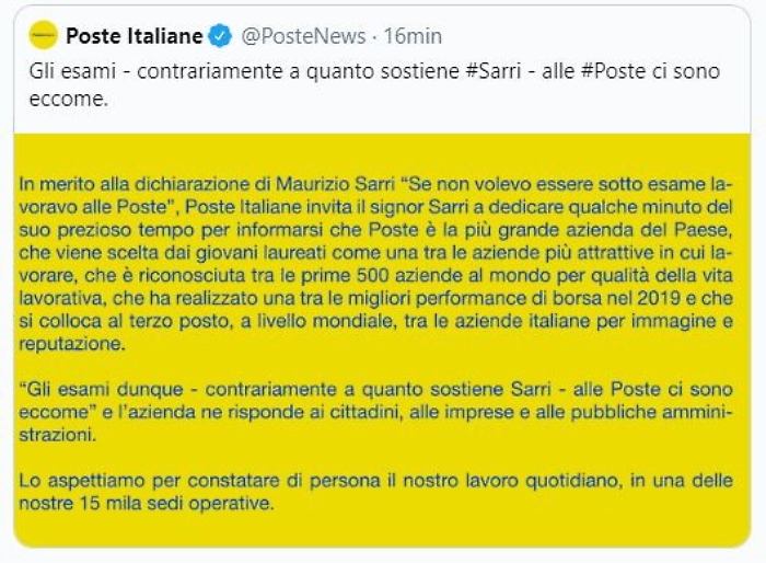 Le Poste contro Sarri: «Venga a vedere il nostro lavoro»