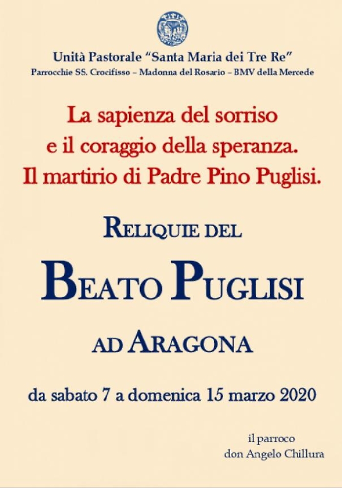 Le reliquie del Beato Puglisi ad Aragona