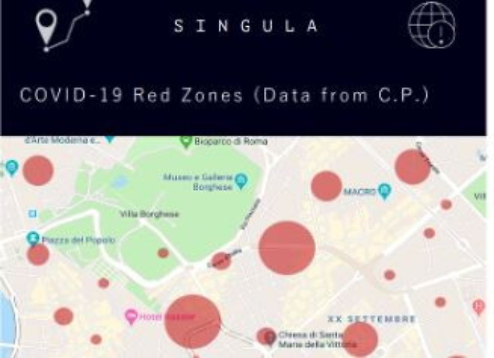 Un esempio di mappa con le aree del contagio in rosso