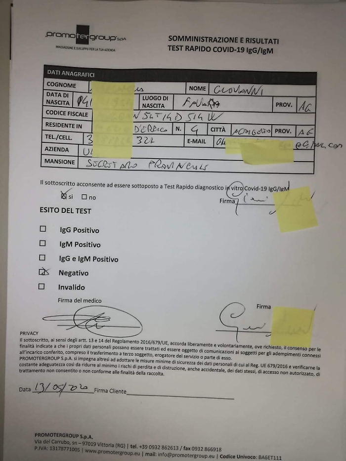 Coronavirus, sono risultati tutti negativi i test sierologici a cui &egrave; stato sottoposto il personale della Uil agrigentina