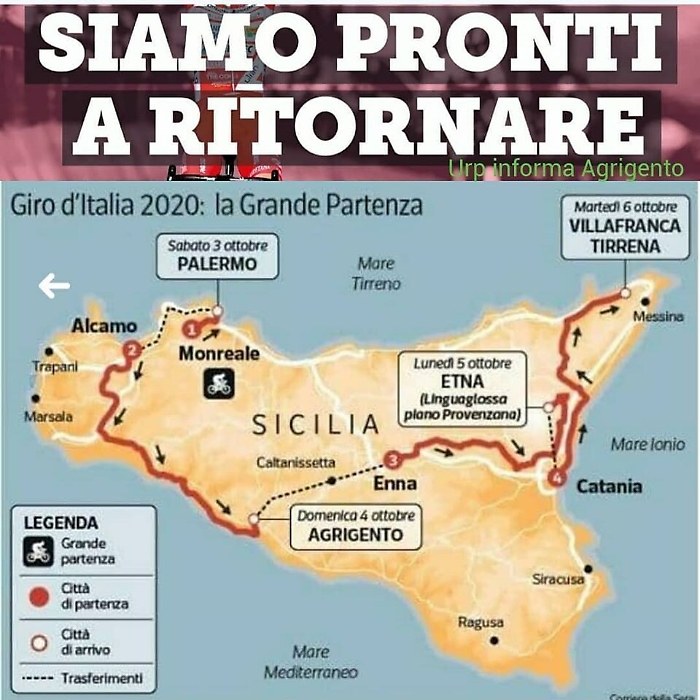 Cresce l'attesa per la tappa agrigentina del Giro d'Italia in programma il 4 ottobre