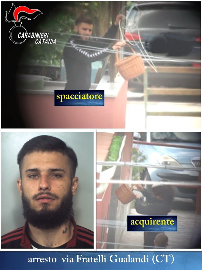 Catania, la droga calata ai clienti con un cestino di vimini