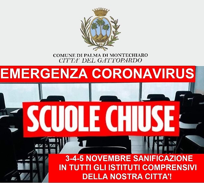 Coronavirus, per tre giorni niente scuola a Palma di Montechiaro