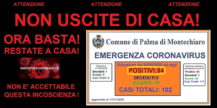 Coronavirus, a Palma di Montechiaro, situazione fuori controllo