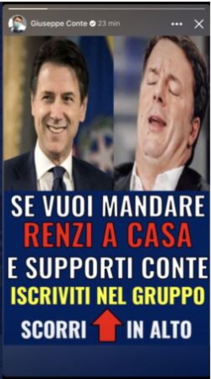 Crisi di governo, sul profilo FB di Giuseppe Conte una storia "anti Renzi": «Profilo hackerato»