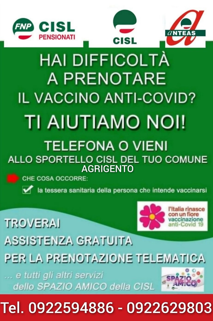 Vaccino anticovid: Cisl e Anteas soccorrono gli anziani