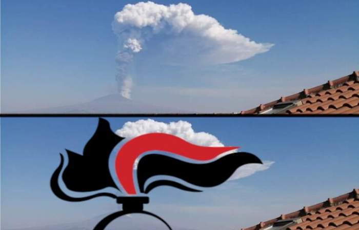 Lo sbuffo dell'Etna come la fiamma dei carabinieri: e finisce sui social dell'Arma