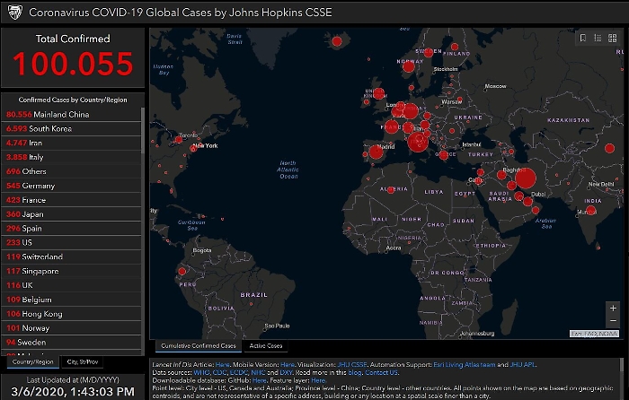 Coronavirus, superata la soglia dei 100.000 casi in tutto il mondo