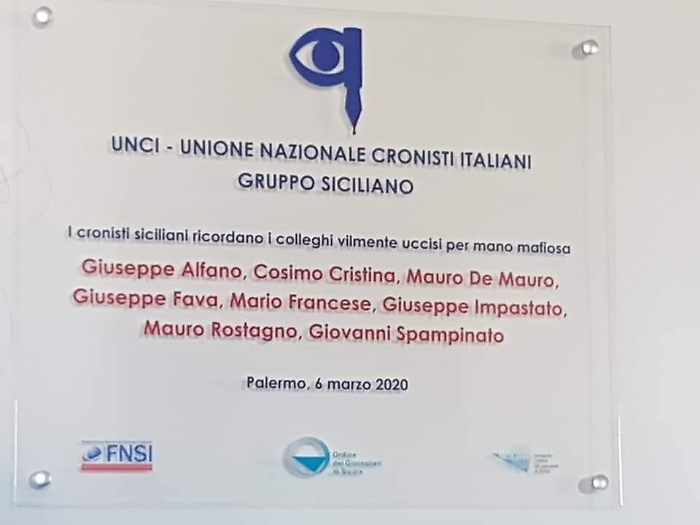 Targa a Palermo per ricordare gli otto giornalisti siciliani uccisi dalla mafia