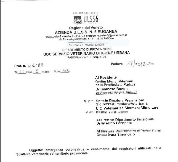 Coronavirus, in Veneto il censimento dei respiratori per animali da riconvertire per gli umani