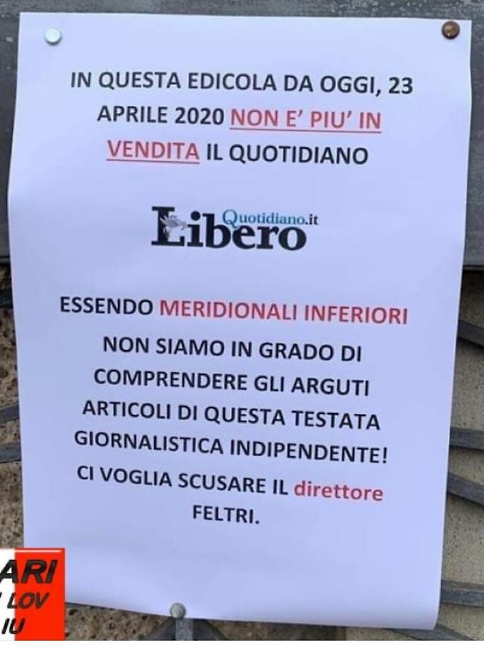 Le edicole del sud rifiutano di vendere Libero