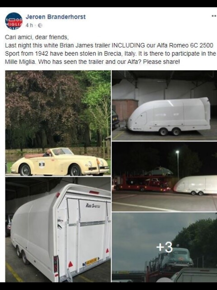 Auto rubata alla Mille Miglia, arrestati