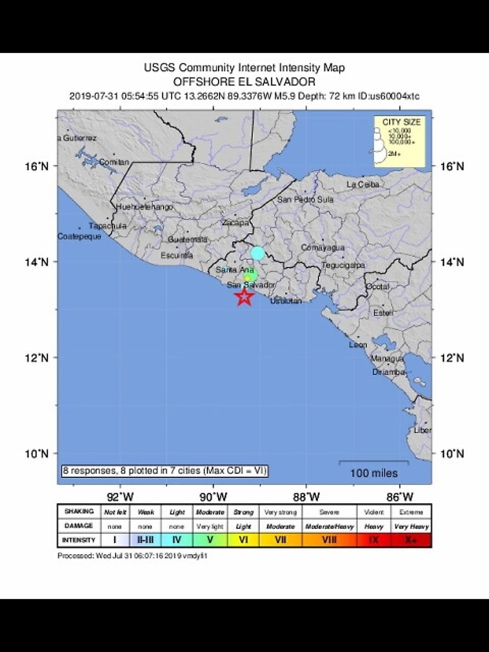 Terremoto magnitudo 5,9 in El Salvador
