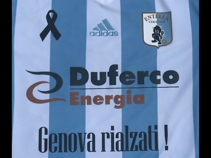 Crollo ponte: maglia Entella a lutto