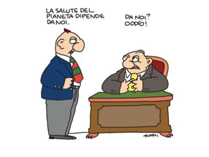 L'ironia di Altan per riflettere sull'ambiente, vignetta in dono ai ministri