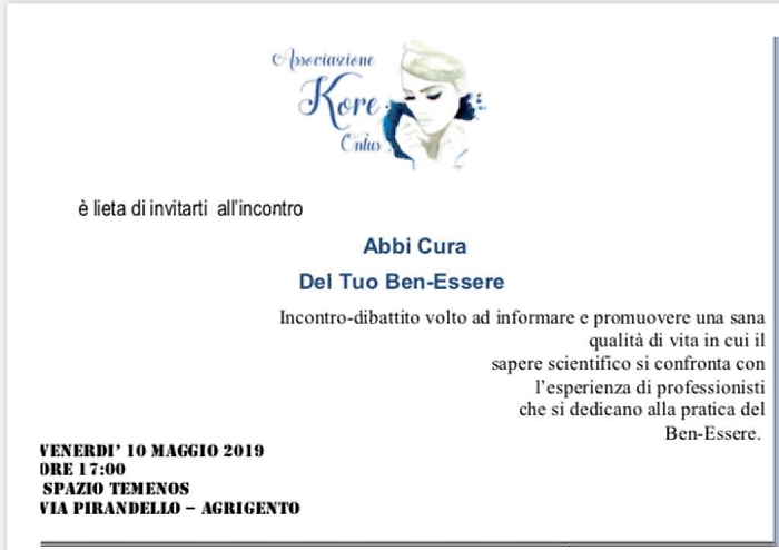 &ldquo;Abbi cura del tuo ben-essere&rdquo; domani allo Spazio Temenos l&rsquo;evento firmato Kore onlus