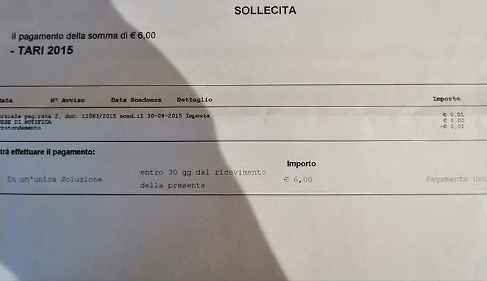 Tari "impazzita" nel Catanese: cartella di un centesimo (per recupero differenza)